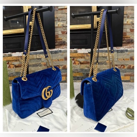 GUCCI GG Marmont Matelasse Flap Velvet Two Way Bag | Medium - Picture 12 of 17